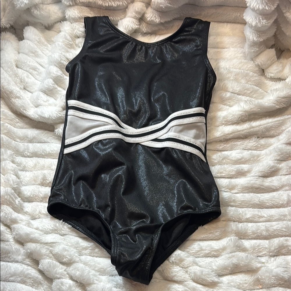 More Than Magic Size 7/8 Black and White Shimmer Leotard